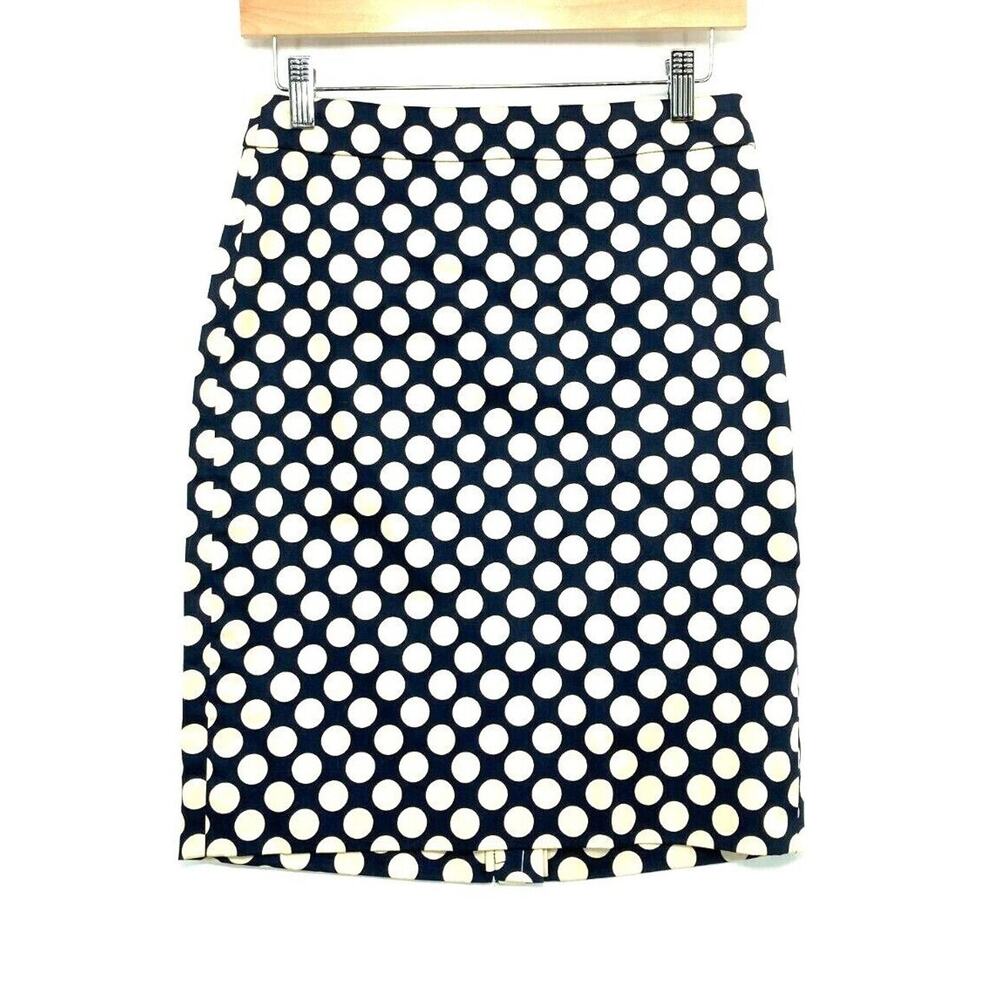 J.CREW Pencil Skirt Women Navy Cotton Dotted Knee Length Size 0 Office Preppy